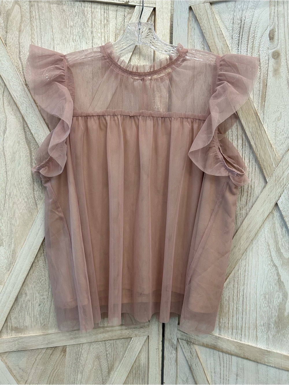 easel Sheer Ruffle Sleeve Blouse in Dusty Mauve